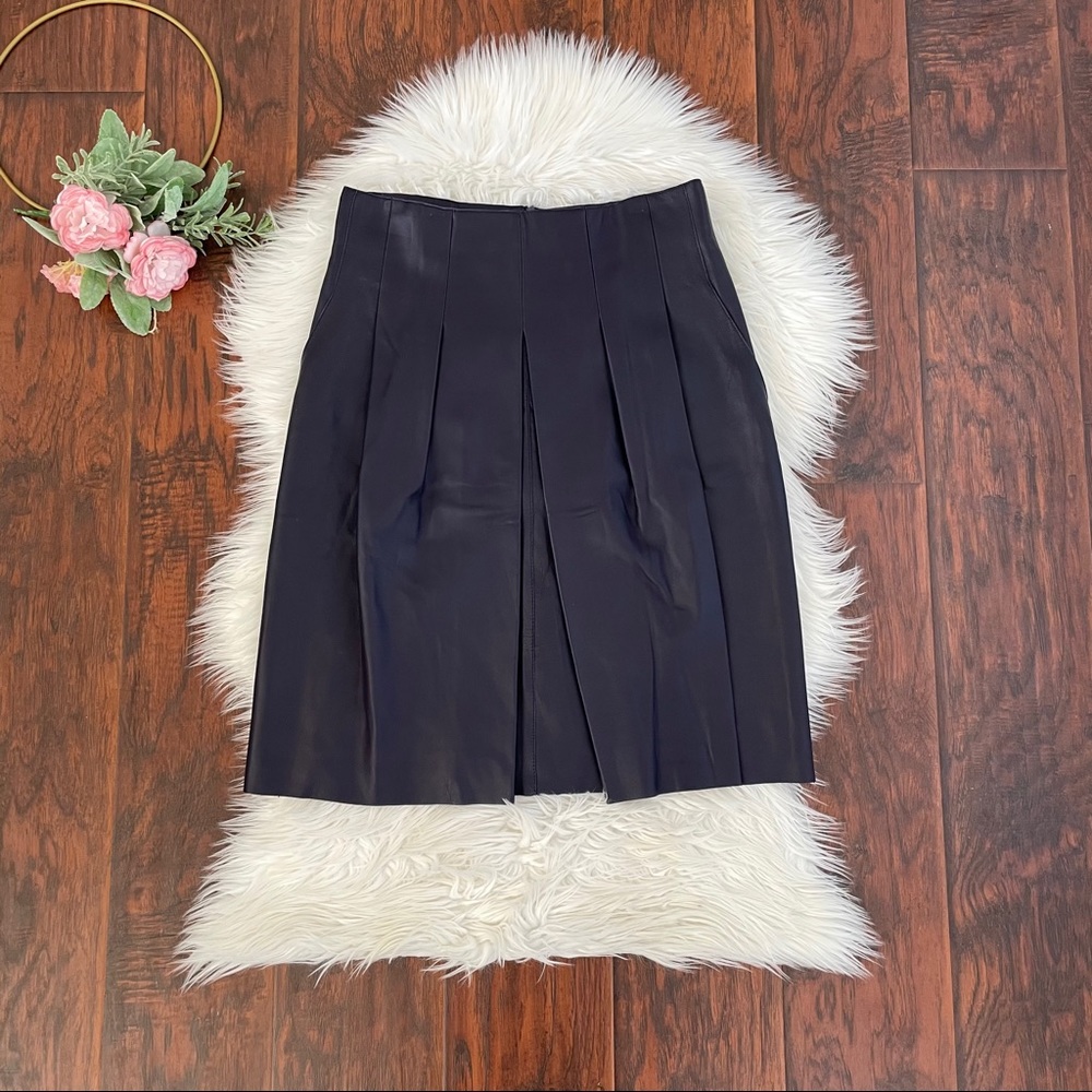AKRIS Purple Pleated Leather Skirts